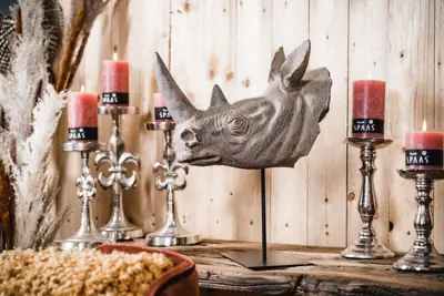 Nashorn Deko-Statue Holz-Optik auf Standfuß 44,5 cm