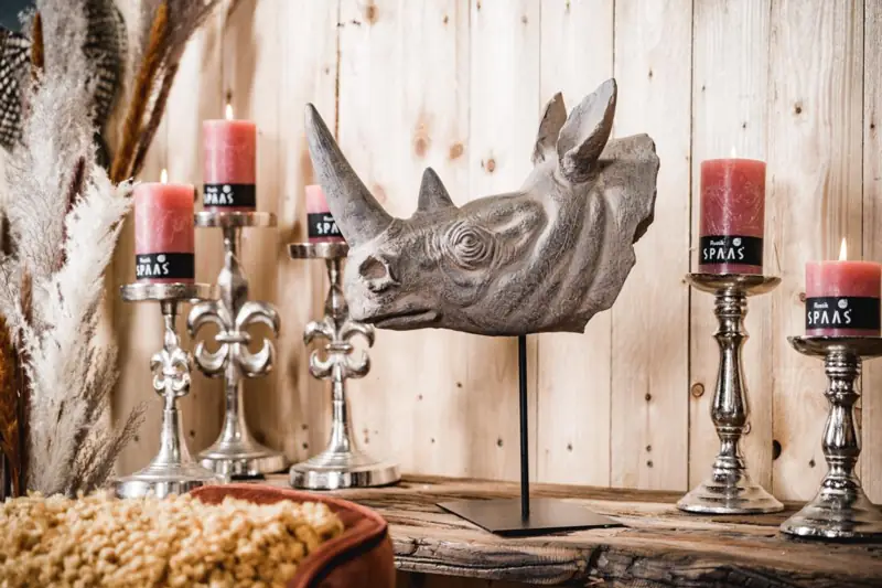 Nashorn Deko-Statue Holz-Optik auf Standfuß 44,5 cm
