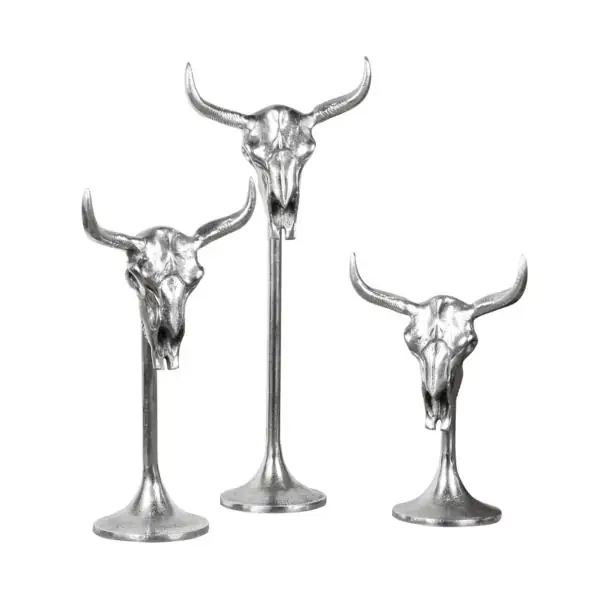 Stierkopf auf Standfuß Aluminium Silber Größe M – 42 cm