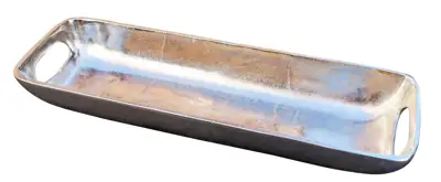Längliche Schale Aluminium Silber mit Griffen 40 cm