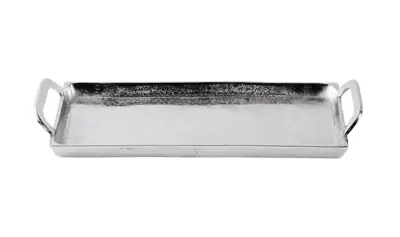 Eckiges Tablett Silber mit Griffen, Aluminium 46,5 cm
