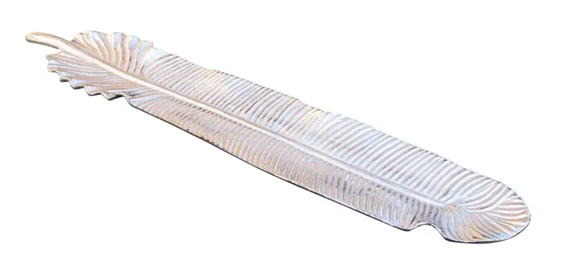 Dekoschale Blattform Aluminium Silber 65 cm