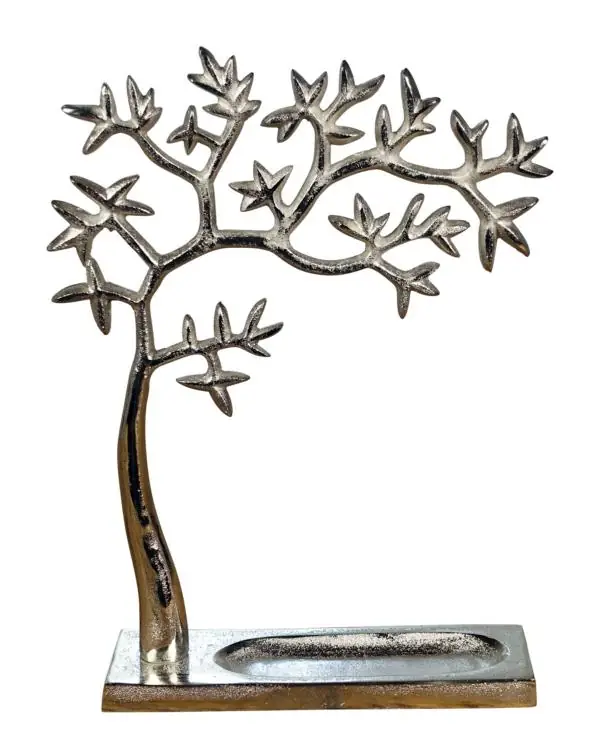 Schmuckbaum Aluminium Silber mit Ablage Größe XL – 37,5 cm