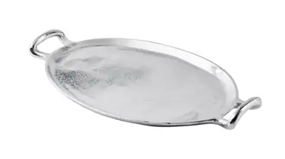 Ovales Tablett Aluminium Silber mit Griffen 56 cm