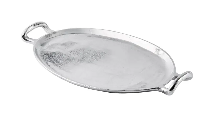 Ovales Tablett Aluminium Silber mit Griffen 56 cm