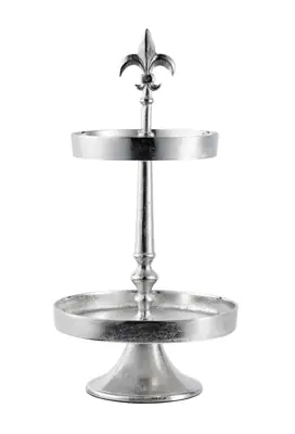 Etagere „Lilie“ 2-stöckig Silber aus Aluminium 57 cm