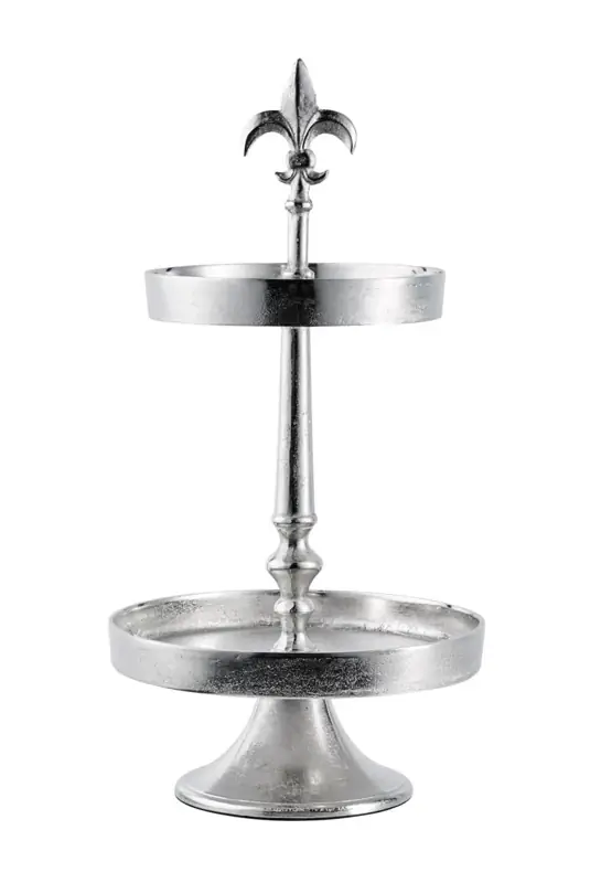 Etagere „Lilie“ 2-stöckig Silber aus Aluminium 57 cm
