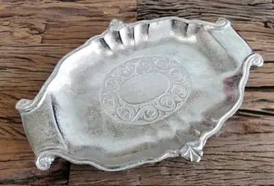 Ovale Dekoschale mit Ornamenten Silber, Aluminium 37 cm