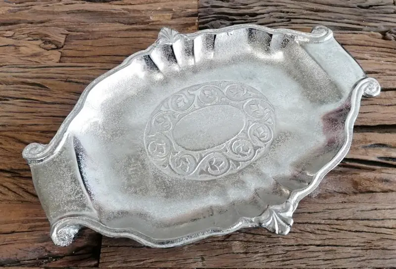 Ovale Dekoschale mit Ornamenten Silber, Aluminium 37 cm