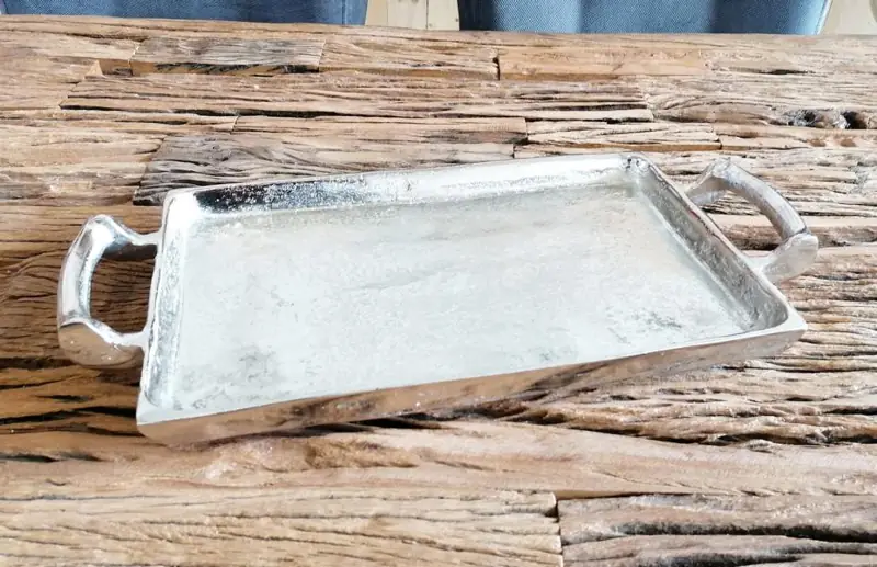 Tablett Silber mit Griffen und Füßen, Aluminium 42 cm
