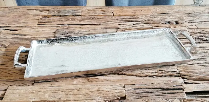 Tablett XL Silber mit Griffen und Füßen, Aluminium 65 cm