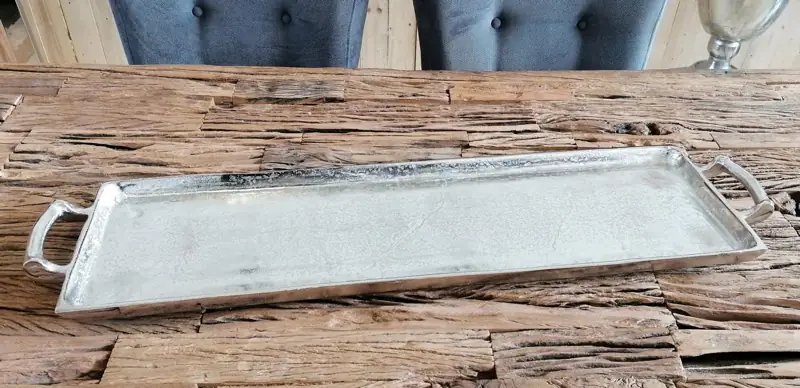 Tablett XL Silber mit Griffen und Füßen, Aluminium 82 cm