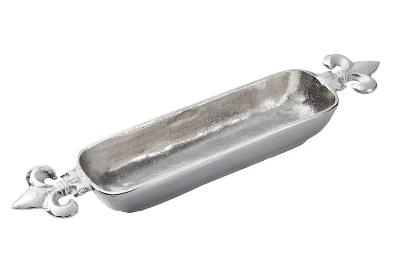Schmale Dekoschale „Lilie“ M Silber aus Aluminium 46 cm