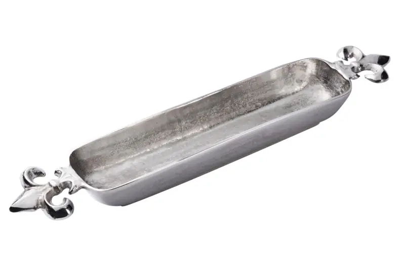 Schmale Dekoschale „Lilie“ L Silber aus Aluminium 58 cm