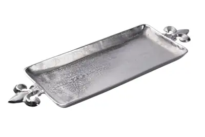 Großes Tablett „Lilie“ Silber aus Aluminium 72 cm