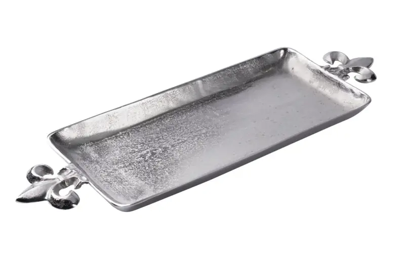 Großes Tablett „Lilie“ Silber aus Aluminium 72 cm