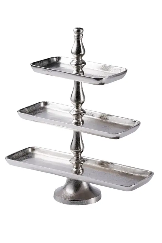Etagere 3-stöckig Silber aus Aluminium, rechteckig 50 cm