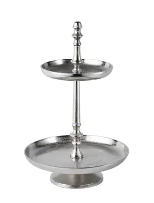 Etagere 2-stöckig Silber rund aus Aluminium 46 cm