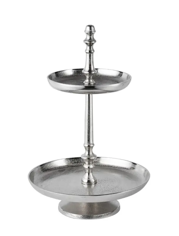 Etagere 2-stöckig Silber rund aus Aluminium 46 cm