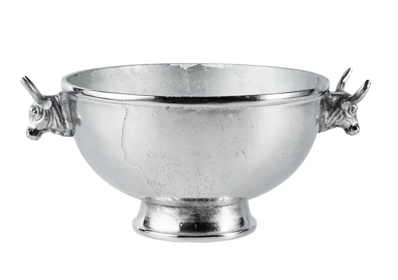 Dekoschale „Stierkopf“ rund Silber aus Aluminium 31 cm