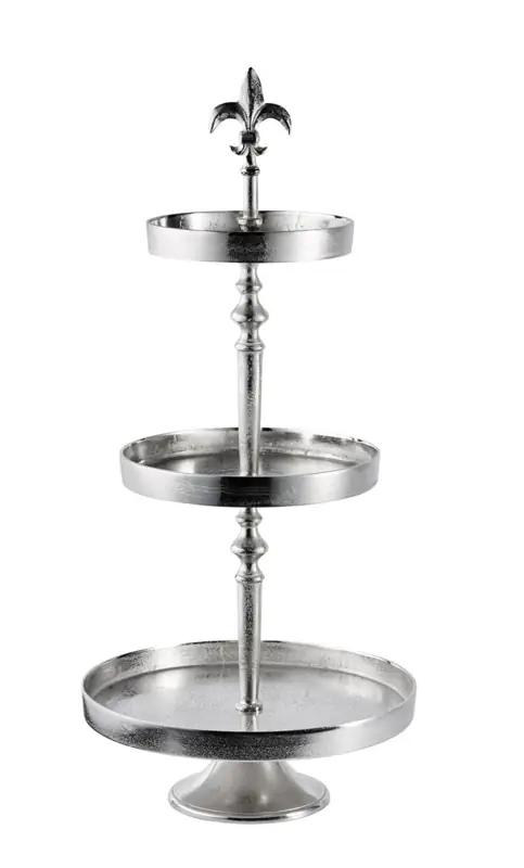 Etagere „Lilie“ 3-stöckig Silber aus Aluminium 80 cm