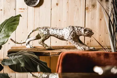 Leopard Deko-Figur Silber XL 75 cm