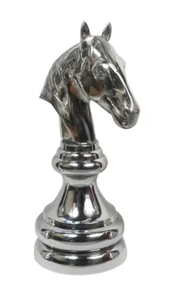 Schachfigur Pferd Springer XXL Aluminium Silber poliert 55 cm