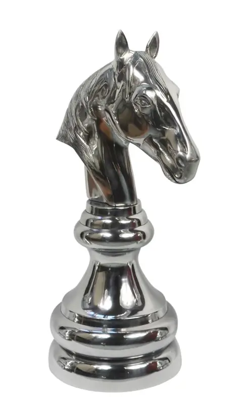 Schachfigur Pferd Springer XXL Aluminium Silber poliert 55 cm