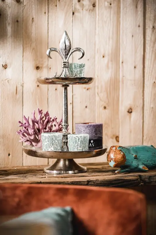 Etagere „Lilie“ 2-stöckig Silber aus Aluminium 50 cm