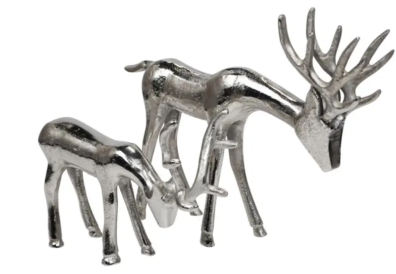 Hirsch-Figuren 2er Set Aluminium Silber modern 39 / 25 cm
