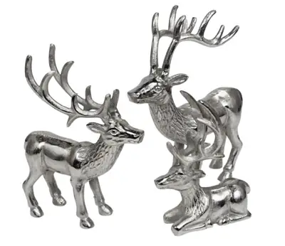 Hirsch-Figuren 3er Set Aluminium Silber 18 / 26 / 30 cm