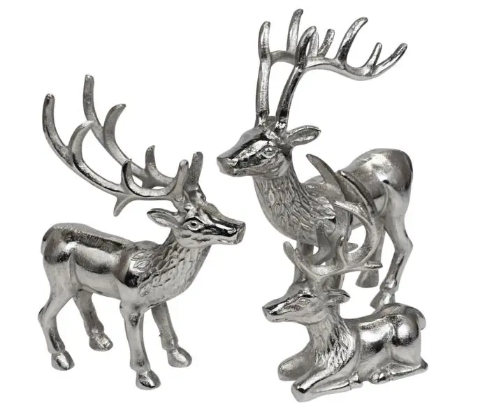 Hirsch-Figuren 3er Set Aluminium Silber 18 / 26 / 30 cm