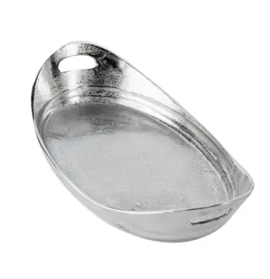 Tablett XL Silber oval mit Griffen, Aluminium 56 cm