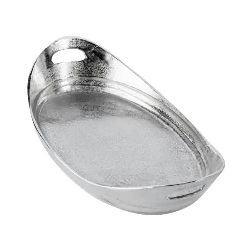 Tablett XL Silber oval mit Griffen, Aluminium 56 cm