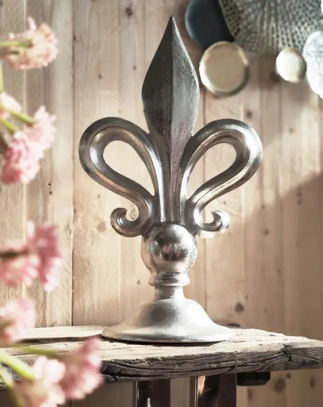 Lilien-Skulptur XXL Aluminiumguss Silber 60 cm