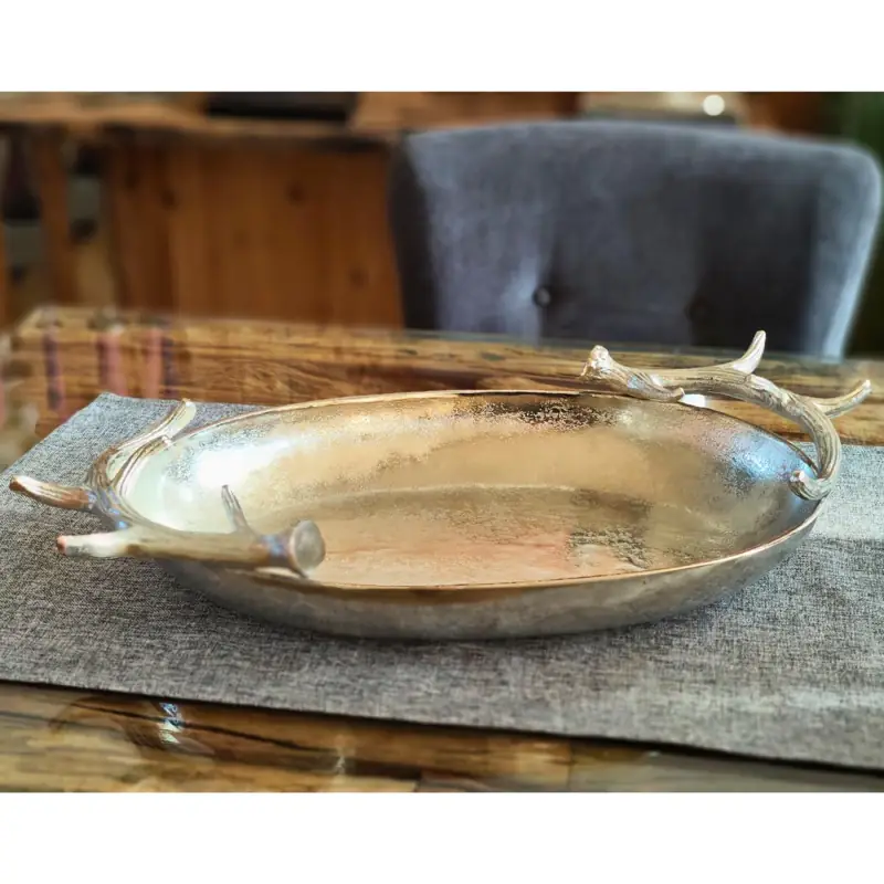 Längliche Dekoschale „Geweih“ Silber, Aluminium 56 cm
