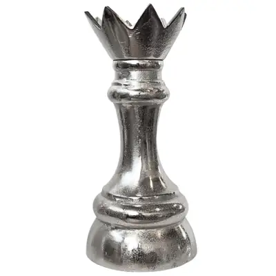 Schachfigur Dame XL Deko Aluminium Silber Raw 25 cm