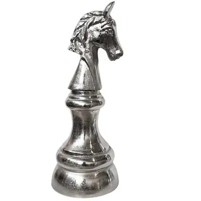 Schachfigur Springer XL Deko Aluminium Silber Raw 31 cm