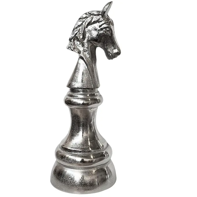 Schachfigur Springer XL Deko Aluminium Silber Raw 31 cm