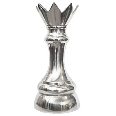 Schachfigur Dame XL Deko Aluminium Silber poliert 25 cm