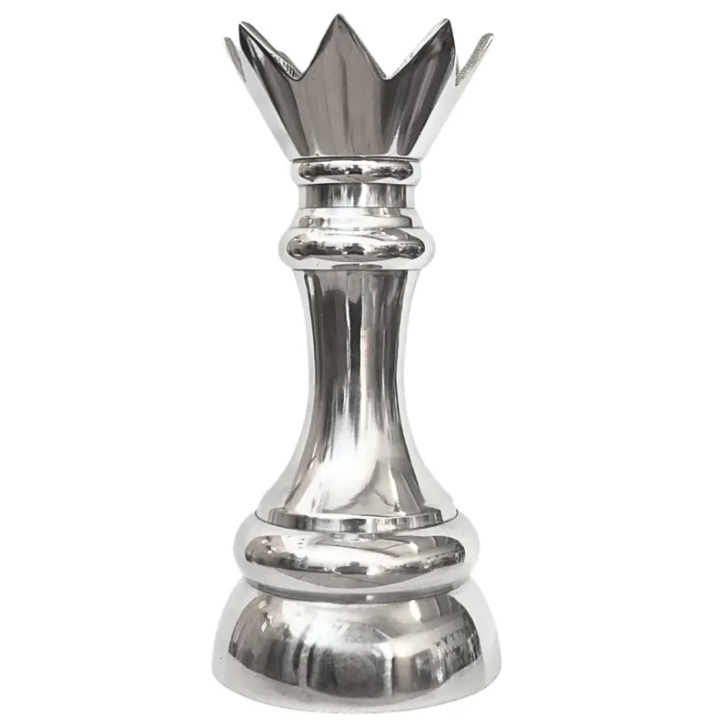 Schachfigur Dame XL Deko Aluminium Silber poliert 25 cm