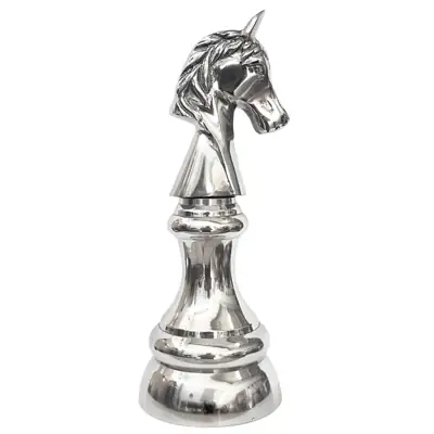 Schachfigur Springer XL Deko Aluminium Silber poliert 31 cm