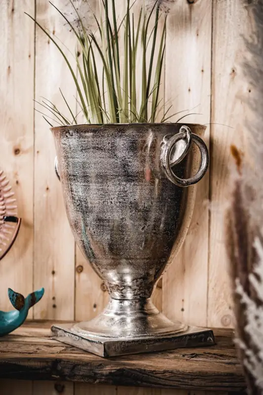 Deko-Pokal Aluminium Silber mit Griffen 46 × 46 × 32 cm