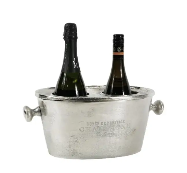 Flaschenkühler oval Aluminium Silber für 2 Flaschen 31 × 22 cm