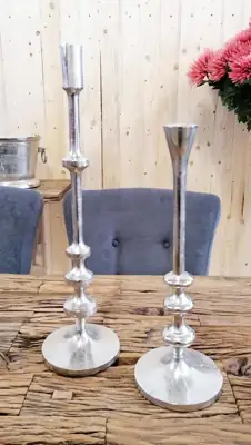 Kerzenständer 2er Set Silber für Stabkerzen 42 und 54 cm