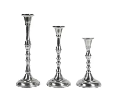 Kerzenständer 3er Set Silber poliert für Stabkerzen 20, 25 und 30 cm