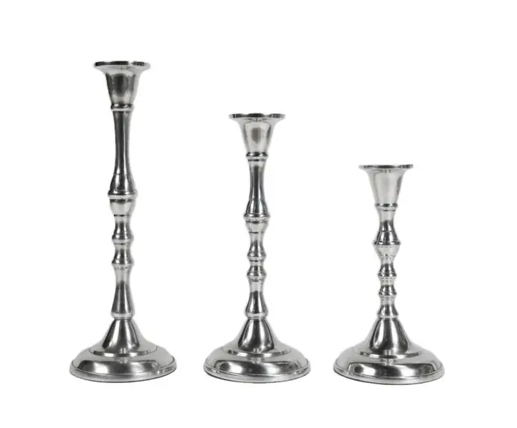 Kerzenständer 3er Set Silber poliert für Stabkerzen 20, 25 und 30 cm