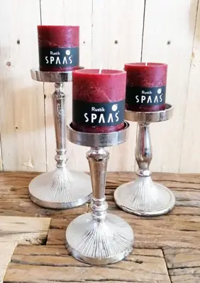 Kerzenständer 3er Set Silber für Stumpenkerzen 17,5, 18 und 23,5 cm