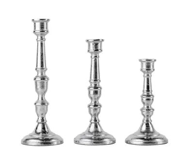 Kerzenständer 3er Set Silber für Stabkerzen 21, 26 und 31 cm