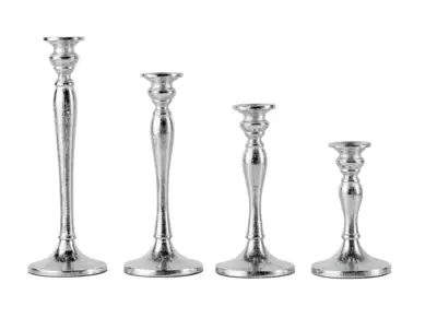 Kerzenständer 4er Set Silber für Stabkerzen 16, 21, 26 und 30 cm
